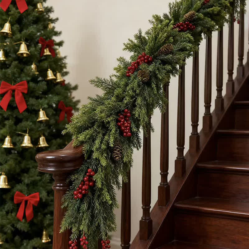 Taillod Faux Cedar Pine Christmas Garland with Red Berries