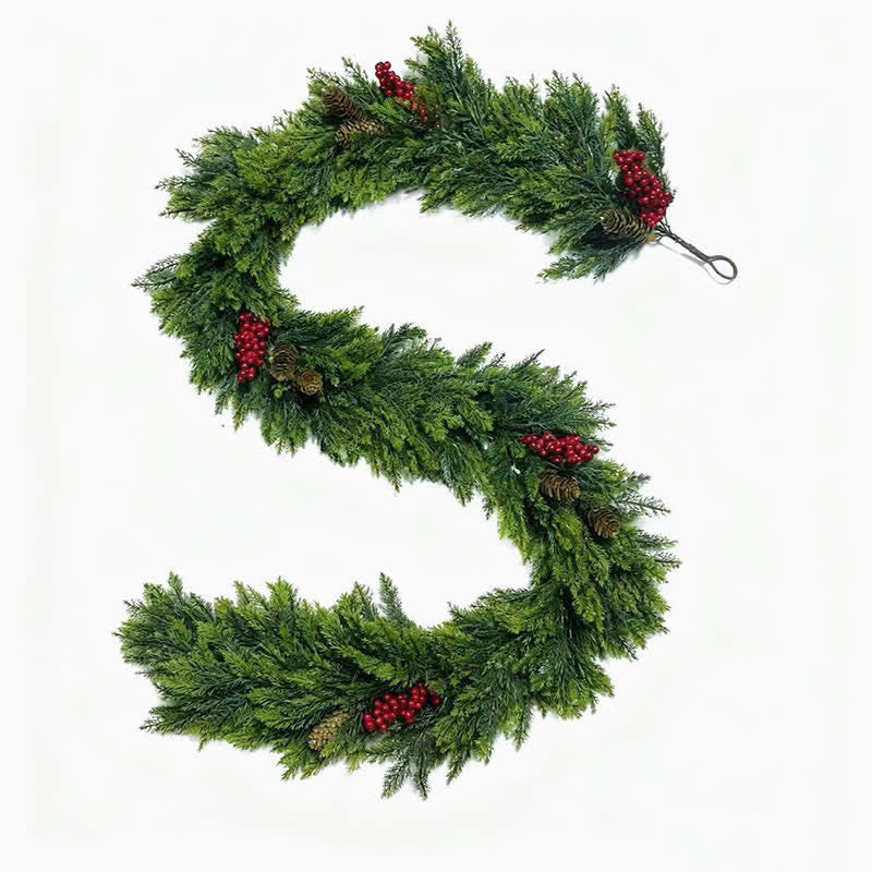 Taillod Faux Cedar Pine Christmas Garland with Red Berries
