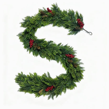 Taillod Faux Cedar Pine Christmas Garland with Red Berries