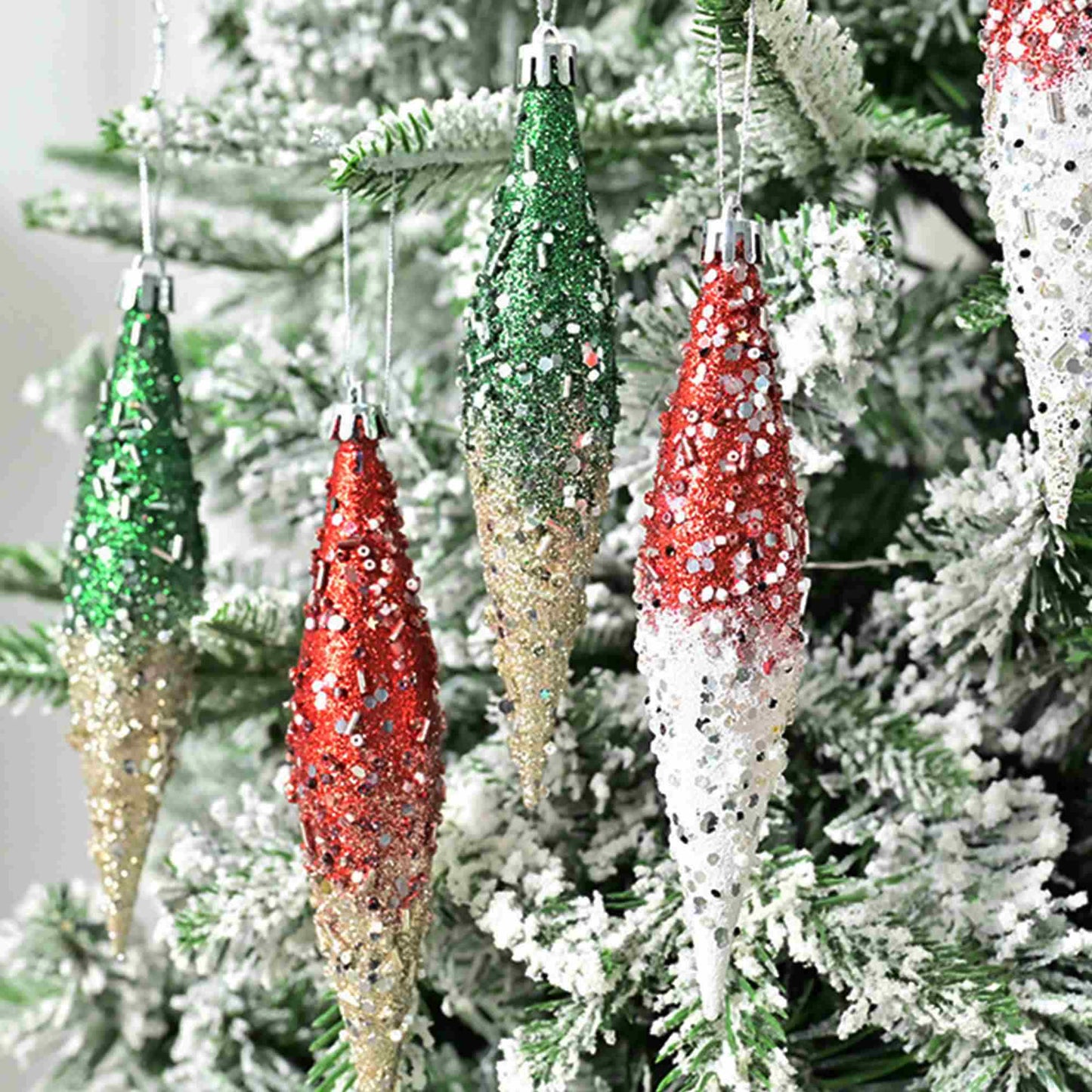 Taillod Gradient Glitter Christmas Tree Ornament Set