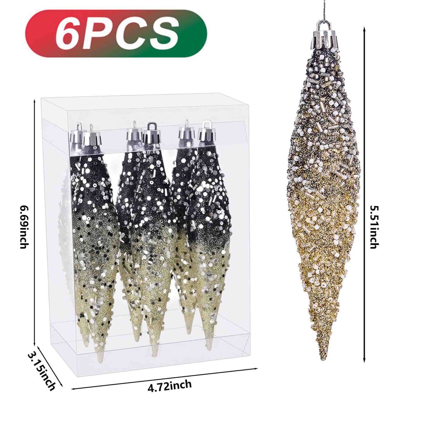 Taillod Gradient Glitter Christmas Tree Ornament Set