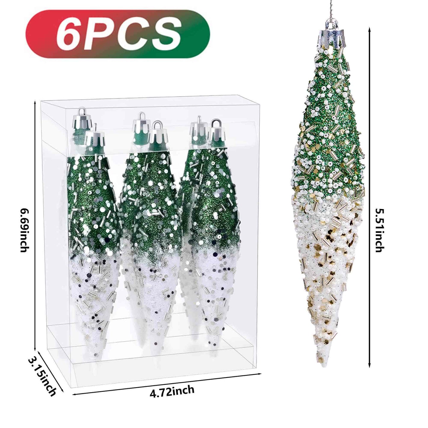 Taillod Gradient Glitter Christmas Tree Ornament Set