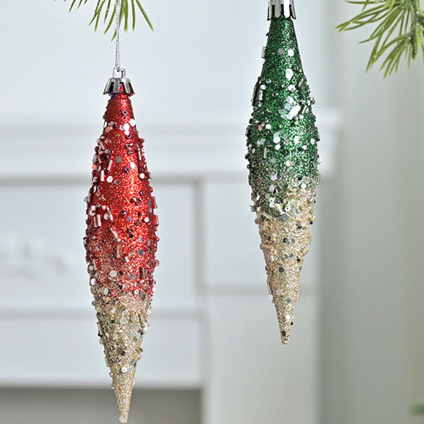 Taillod Gradient Glitter Christmas Tree Ornament Set