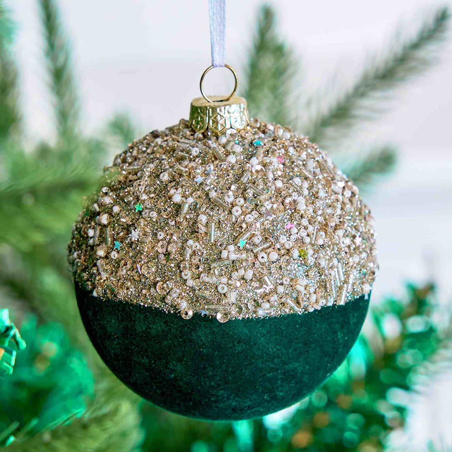 Taillod Christmas Velvet Balls With Glitter Accents