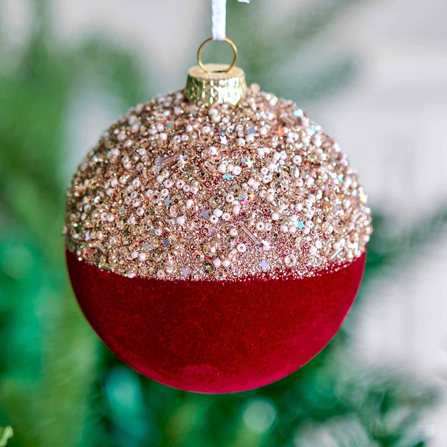 Taillod Christmas Velvet Balls With Glitter Accents