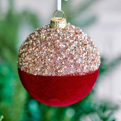Taillod Christmas Velvet Balls With Glitter Accents