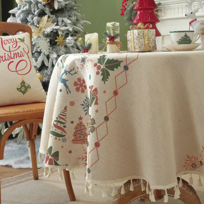 Taillod Christmas Bell Elk Tassel Tablecloth