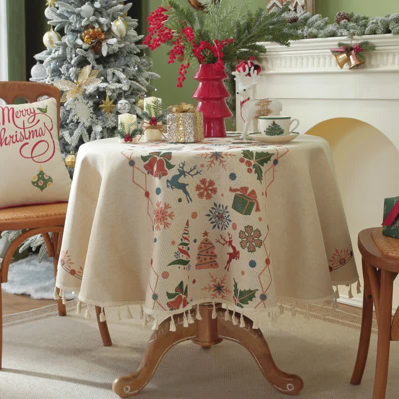 Taillod Christmas Bell Elk Tassel Tablecloth