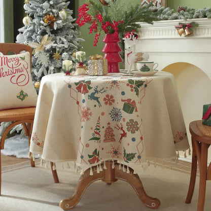 Taillod Christmas Bell Elk Tassel Tablecloth