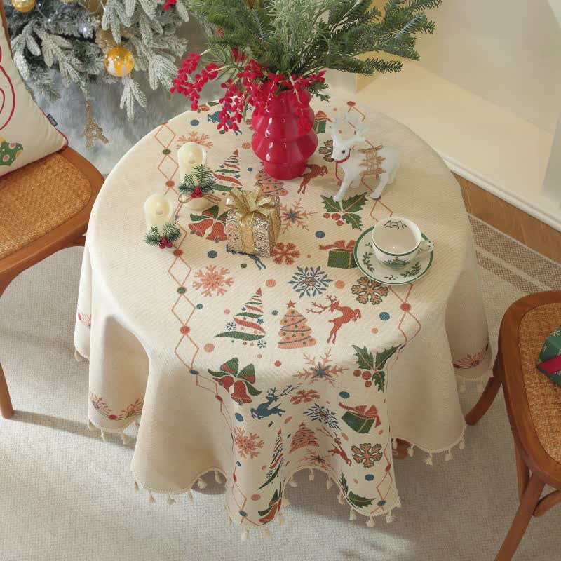 Taillod Christmas Bell Elk Tassel Tablecloth
