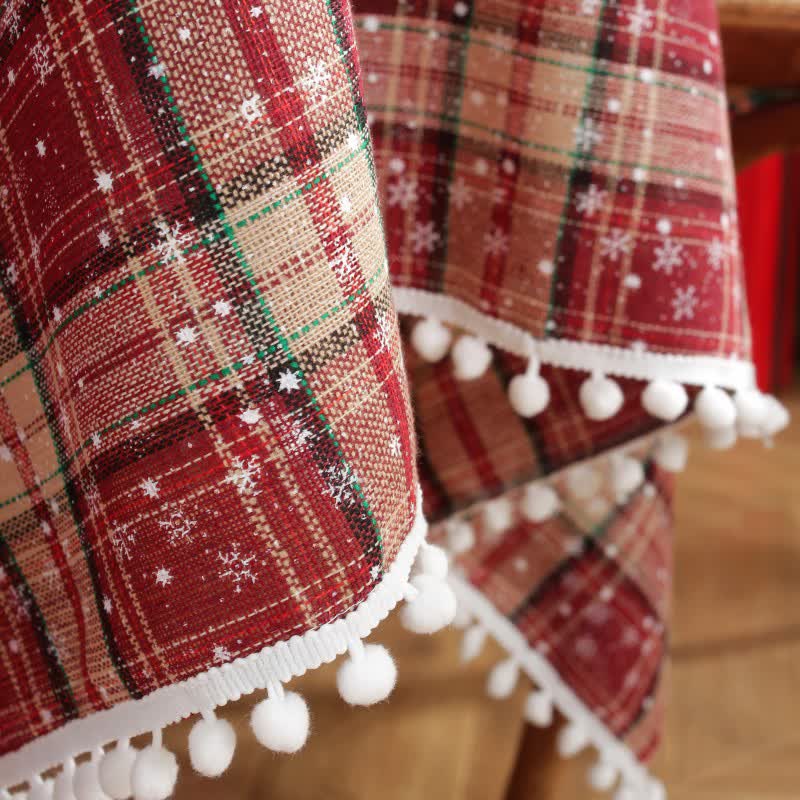 Taillod Christmas Snowflake Plaid Tassel Tablecloth
