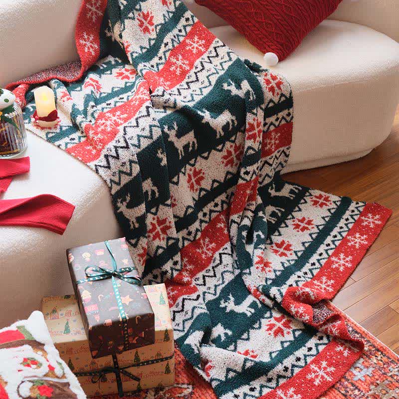 Taillod Christmas Fair Isle Reindeer Throw Blanket