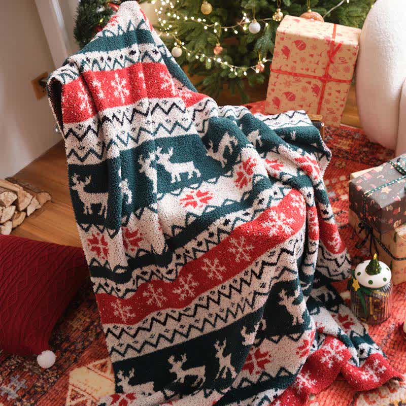 Taillod Christmas Fair Isle Reindeer Throw Blanket