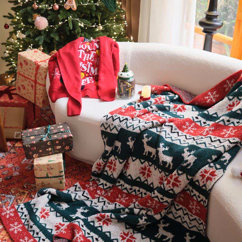 Taillod Christmas Fair Isle Reindeer Throw Blanket