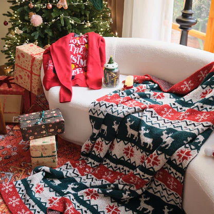Taillod Christmas Fair Isle Reindeer Throw Blanket