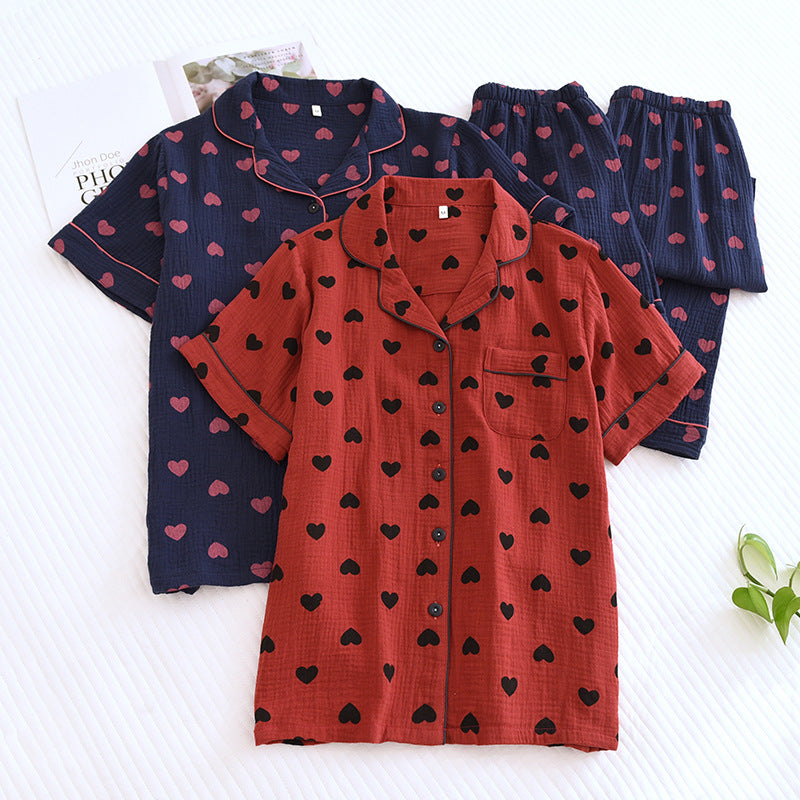 Taillod Heart Print Pure Cotton Pajama Set(3PCS)