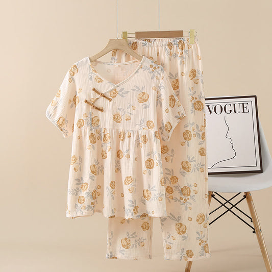 Taillod Rustic Rose Cotton Gauze Pajama Set
