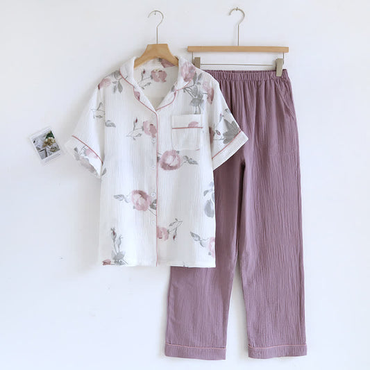 Taillod Rose Short Sleeve Summer Loungewear Set