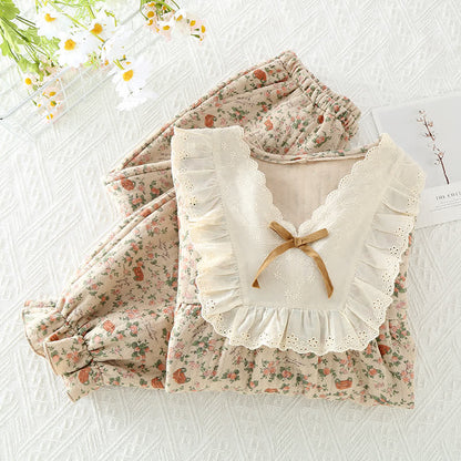 Taillod Vintage Rose Garden Cotton Loungewear Set