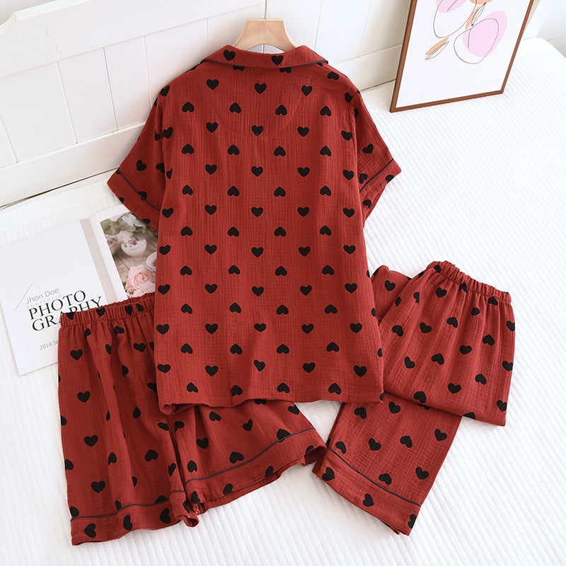 Taillod Heart Print Pure Cotton Pajama Set(3PCS)