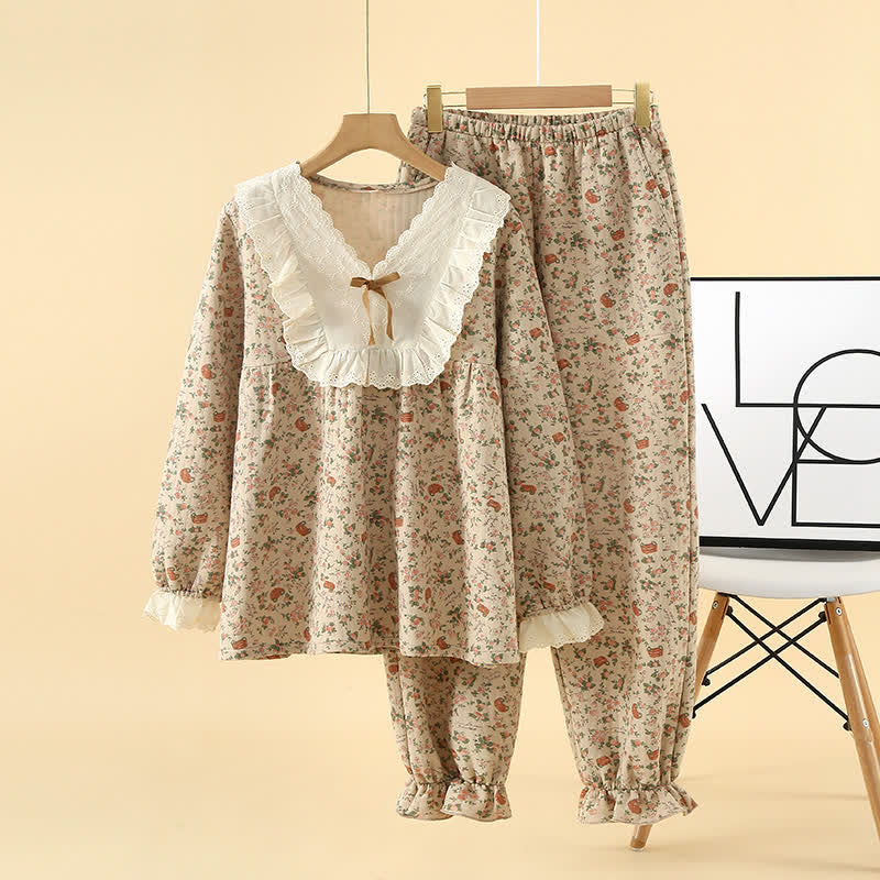 Taillod Vintage Rose Garden Cotton Loungewear Set