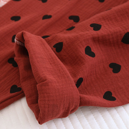 Taillod Heart Print Pure Cotton Pajama Set(3PCS)