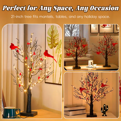 Vintage Glowing Cardinal Tree With Berries
