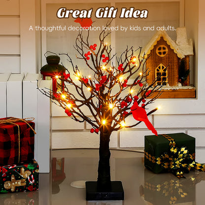 Vintage Glowing Cardinal Tree With Berries