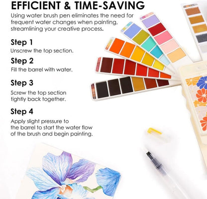 🎨Foldable Watercolor Set Of  56 With Water Brush Pen