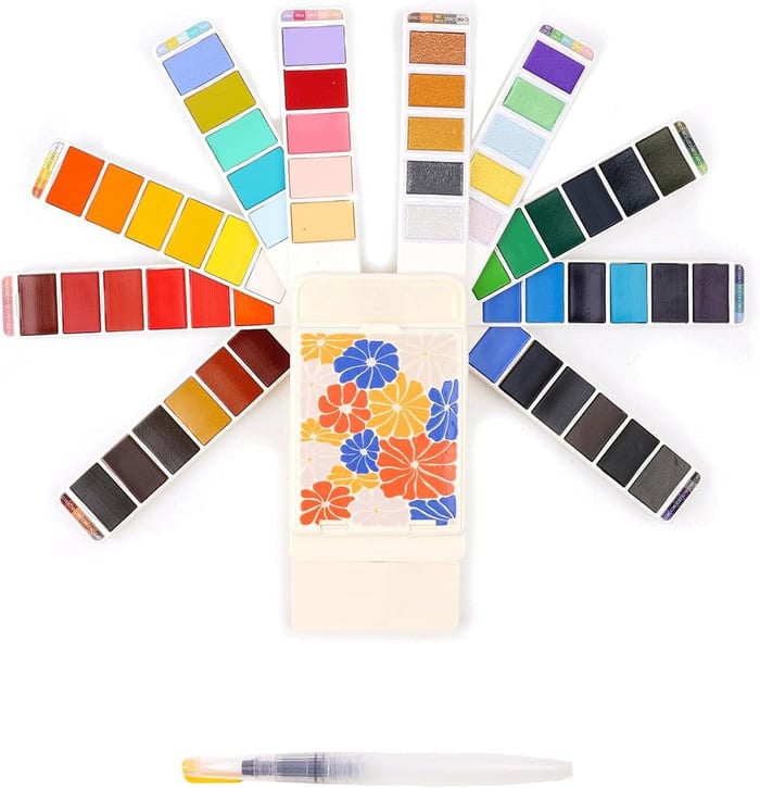 🎨Foldable Watercolor Set Of  56 With Water Brush Pen