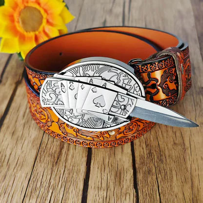 Western Orange Embossed Belt With Belt Buckle