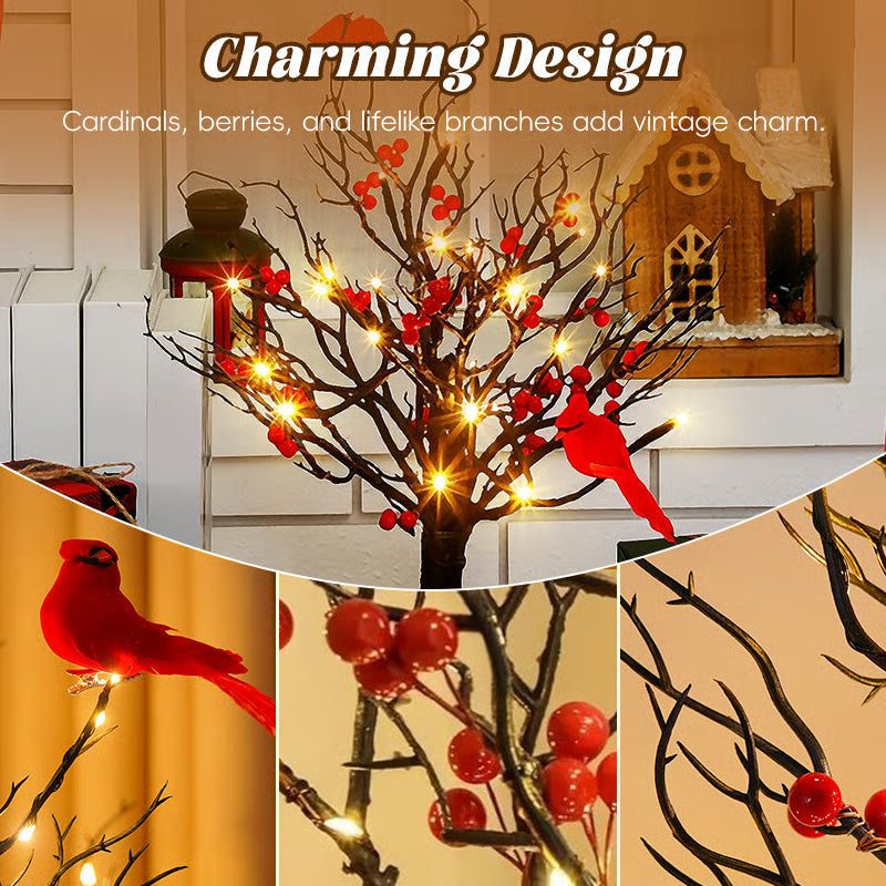 Vintage Glowing Cardinal Tree With Berries