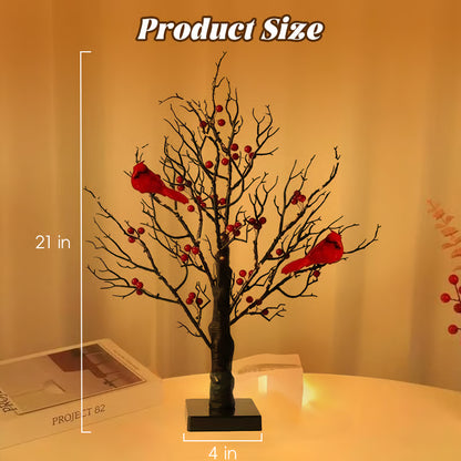Vintage Glowing Cardinal Tree With Berries