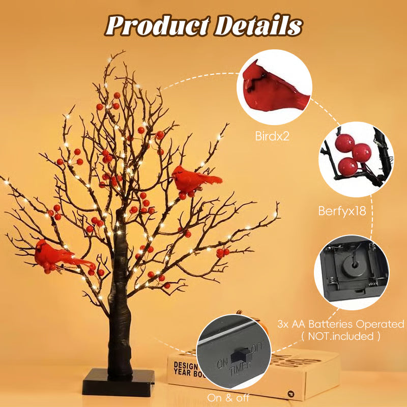 Vintage Glowing Cardinal Tree With Berries