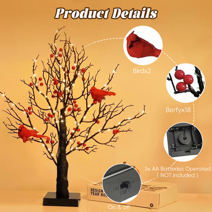 Vintage Glowing Cardinal Tree With Berries