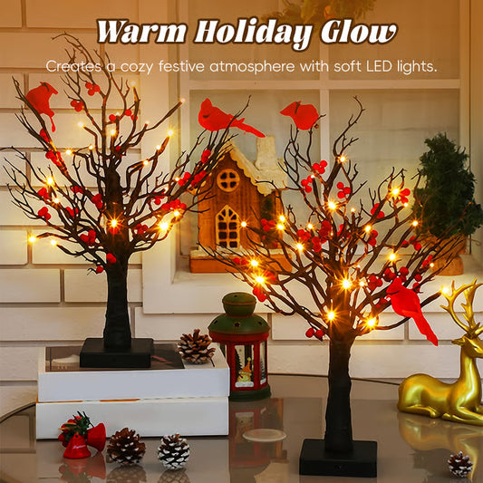 Vintage Glowing Cardinal Tree With Berries