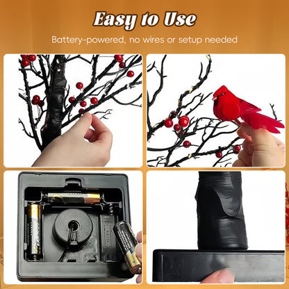 Vintage Glowing Cardinal Tree With Berries